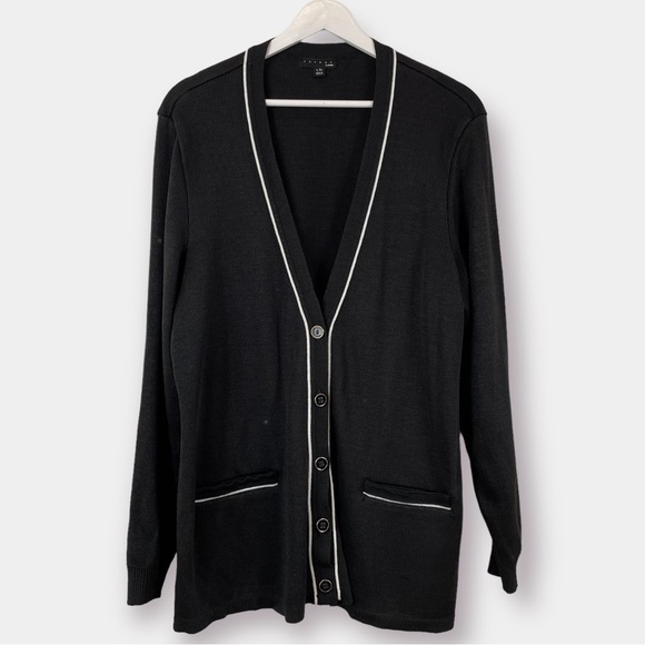 NEW Fourmy Black White Open Cardigan Sweater  Size Large Tall - Picture 1 of 4